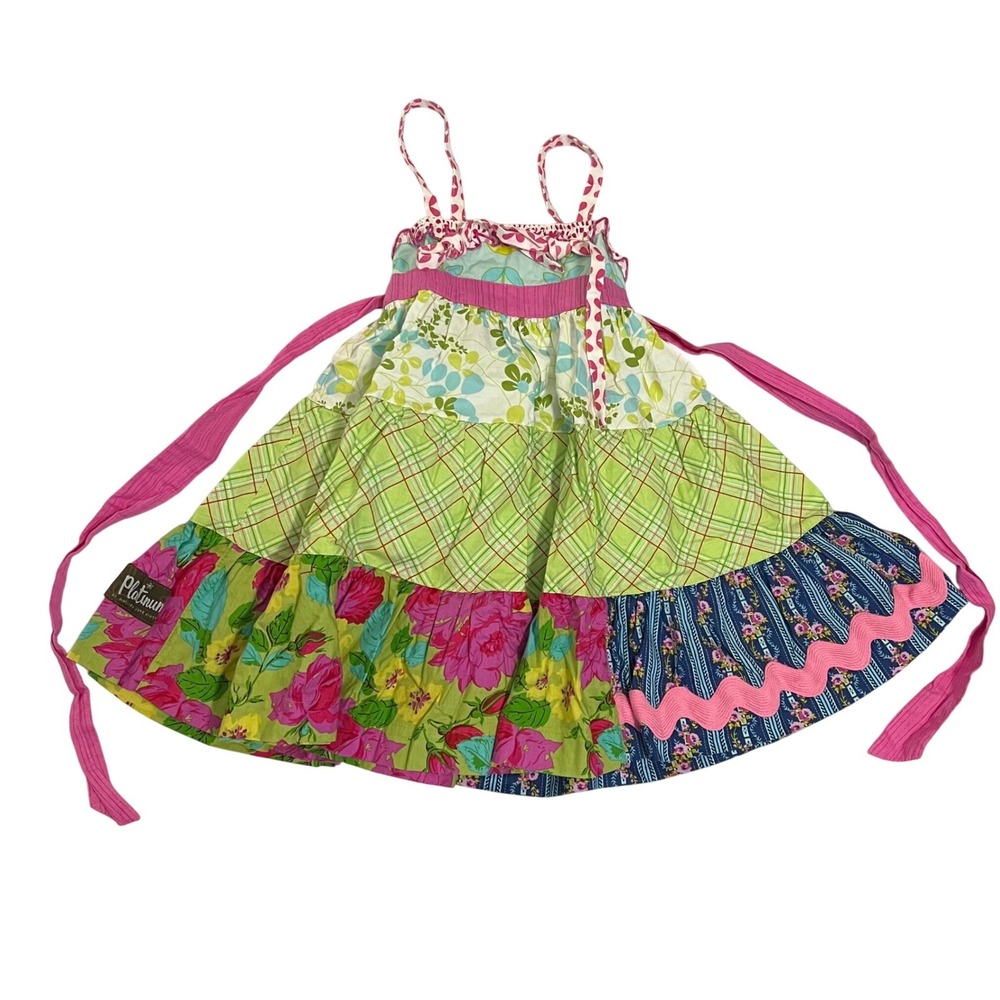 Matilda Jane Platinum Dress Size 4 Ellie Tiered Girls Patchwork Floral Ruffle